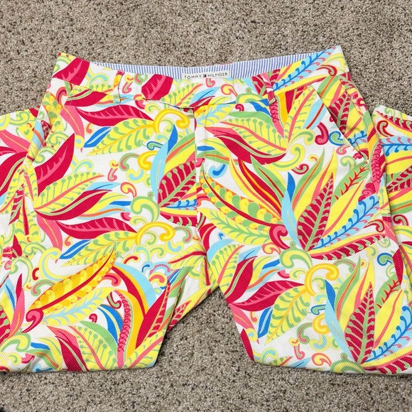 Tommy Hilfiger Y2K Tropical Floral Leaf Print Cropped Pants Multi-Color Size 10 - Picture 14 of 16